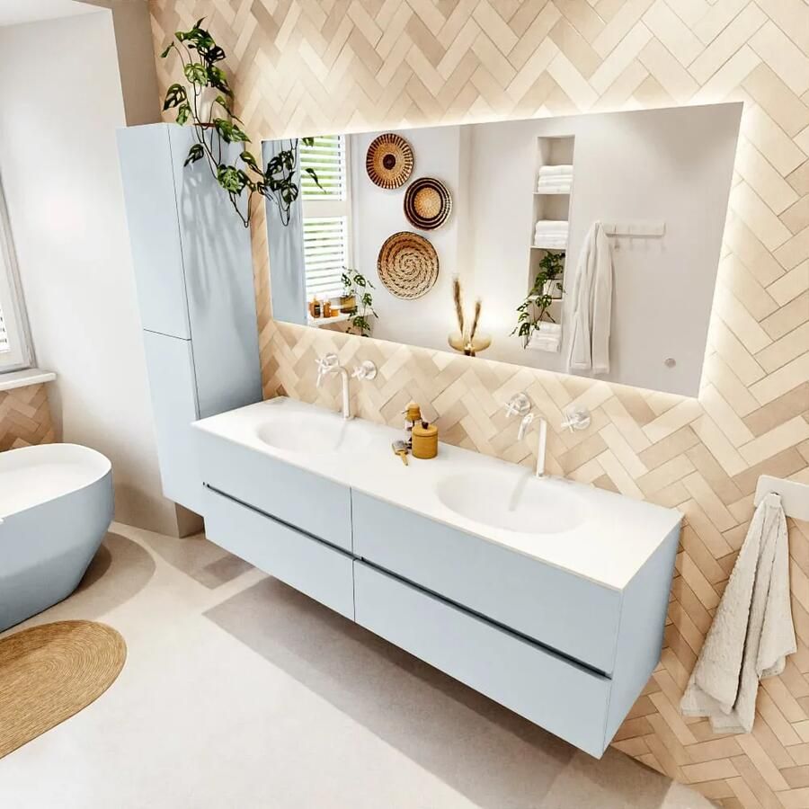 Mondiaz VICA 170cm badmeubel onderkast Clay 4 lades. Wastafel MOON dubbel 2 kraangaten kleur Talc.