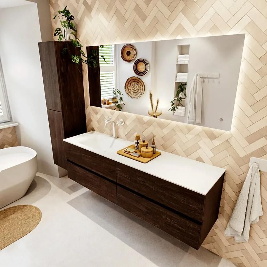 Mondiaz VICA 170cm badmeubel onderkast Dark Brown 4 lades. Wastafel CLOUD links 1 kraangat kleur Talc. - Foto 2