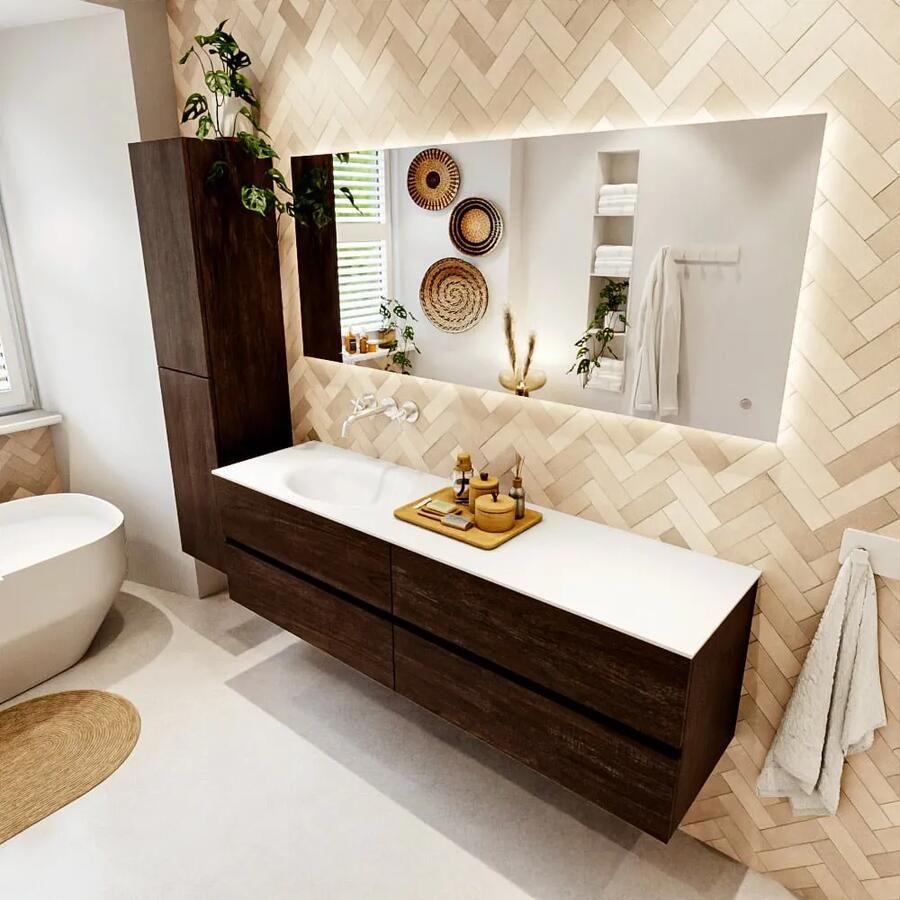 Mondiaz VICA 170cm badmeubel onderkast Dark Brown 4 lades. Wastafel MOON links zonder kraangat kleur Talc. - Foto 2