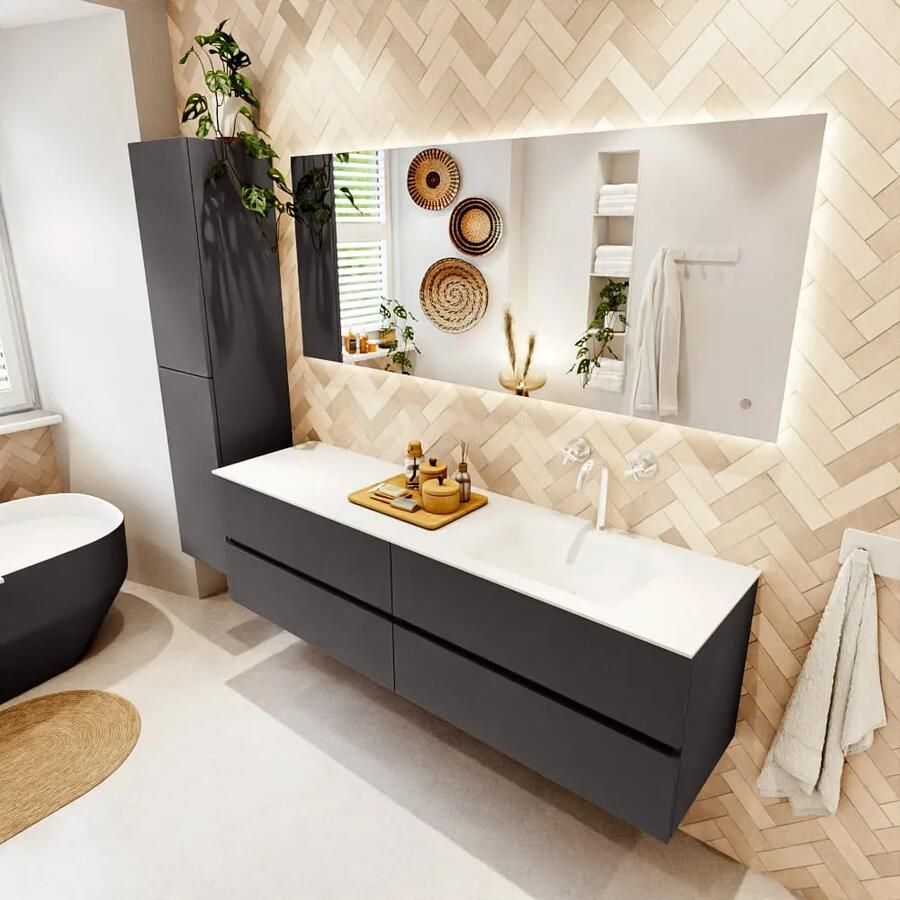 Mondiaz VICA 170cm badmeubel onderkast Dark Grey 4 lades. Wastafel CLOUD rechts 1 kraangat kleur Talc. - Foto 2