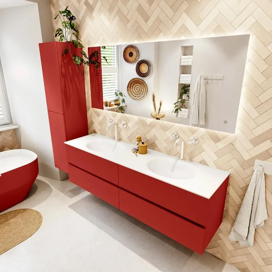 Mondiaz VICA 170cm badmeubel onderkast Fire 4 lades. Wastafel MOON dubbel 2 kraangaten kleur Talc.
