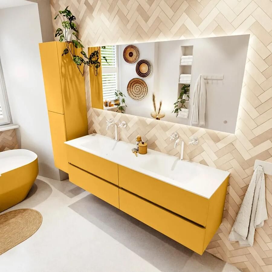 Mondiaz VICA 170cm badmeubel onderkast Ocher 4 lades. Wastafel CLOUD dubbel 2 kraangaten kleur Talc. - Foto 2