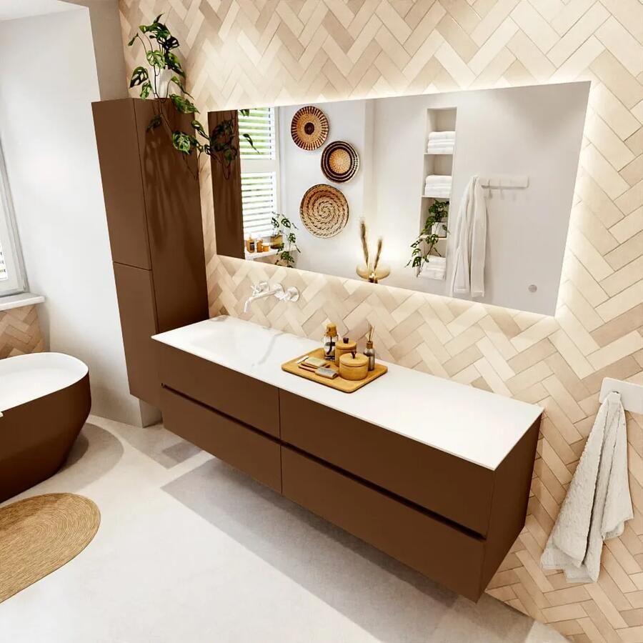 Mondiaz VICA 170cm badmeubel onderkast Rust 4 lades. Wastafel CLOUD links zonder kraangat kleur Talc.