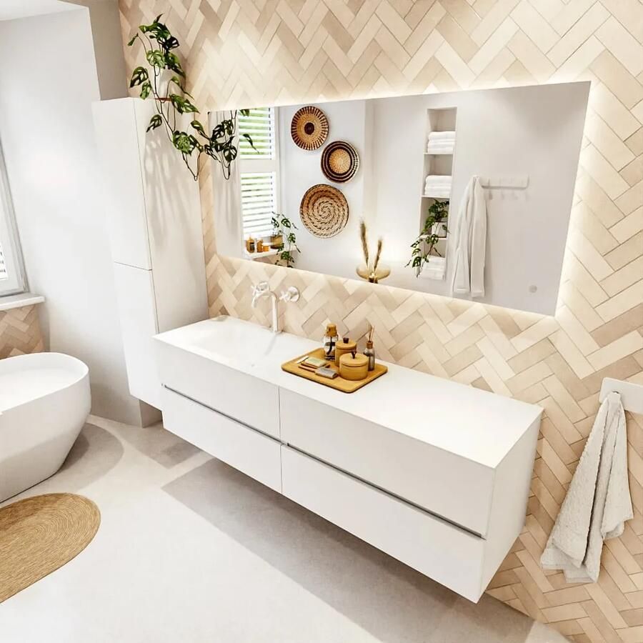 Mondiaz VICA 170cm badmeubel onderkast Talc 4 lades. Wastafel CLOUD links 1 kraangat kleur Talc.