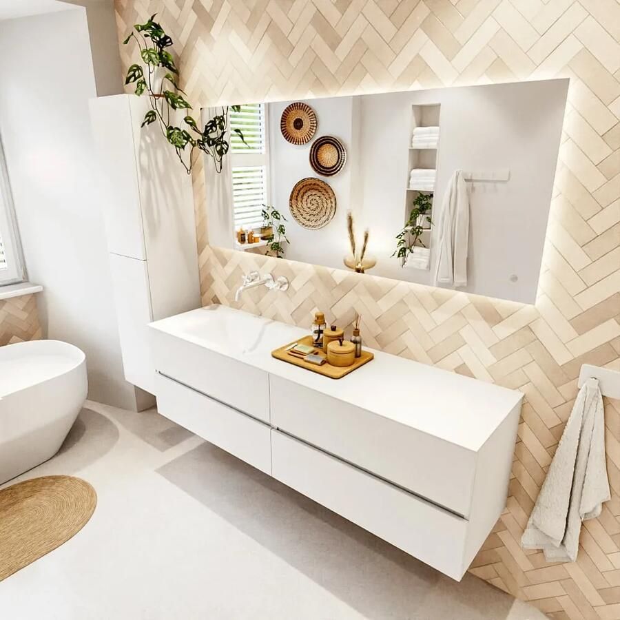 Mondiaz VICA 170cm badmeubel onderkast Talc 4 lades. Wastafel CLOUD links zonder kraangat kleur Talc. - Foto 2