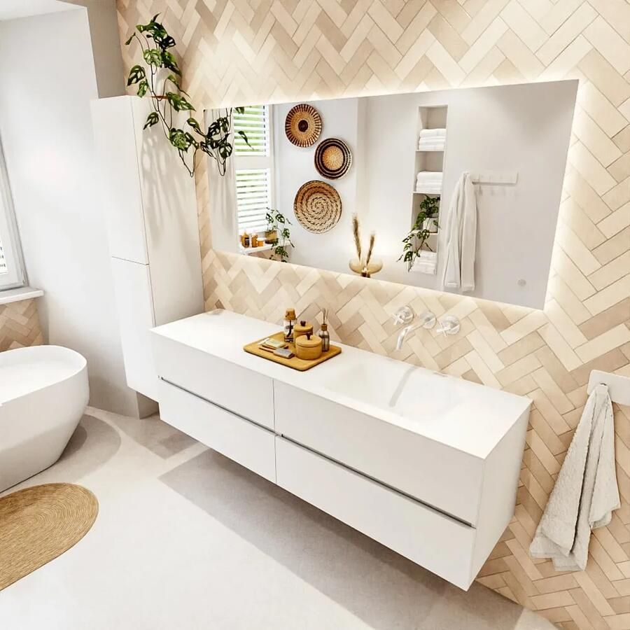 Mondiaz VICA 170cm badmeubel onderkast Talc 4 lades. Wastafel CLOUD rechts zonder kraangat kleur Talc. - Foto 2