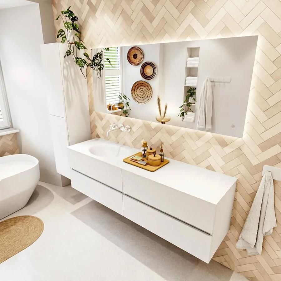 Mondiaz VICA 170cm badmeubel onderkast Talc 4 lades. Wastafel MOON links zonder kraangat kleur Talc. - Foto 2