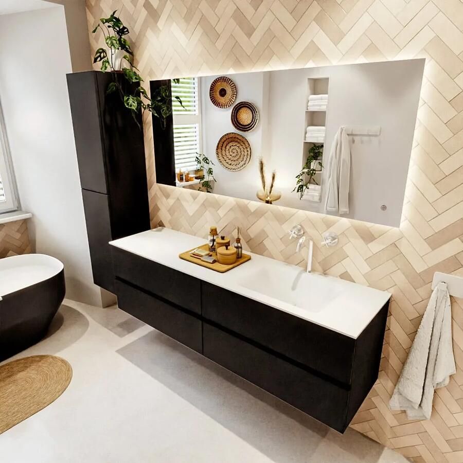 Mondiaz VICA 170cm badmeubel onderkast Urban 4 lades. Wastafel CLOUD rechts 1 kraangat kleur Talc.