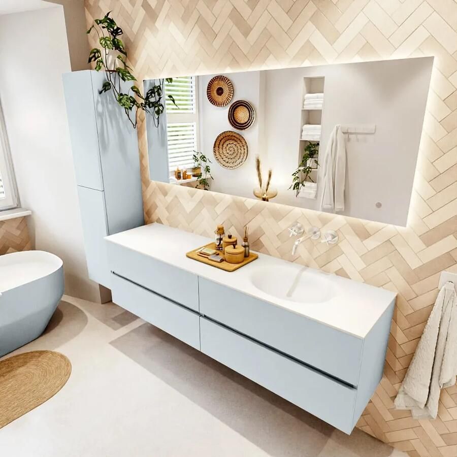 Mondiaz VICA 180cm badmeubel onderkast Clay 4 lades. Wastafel MOON rechts zonder kraangat kleur Talc.