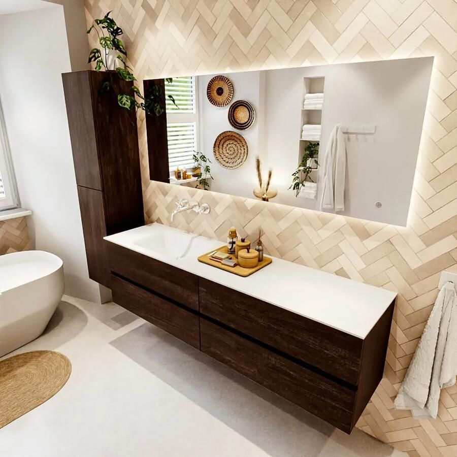 Mondiaz VICA 180cm badmeubel onderkast Dark Brown 4 lades. Wastafel CLOUD links zonder kraangat kleur Talc. - Foto 2