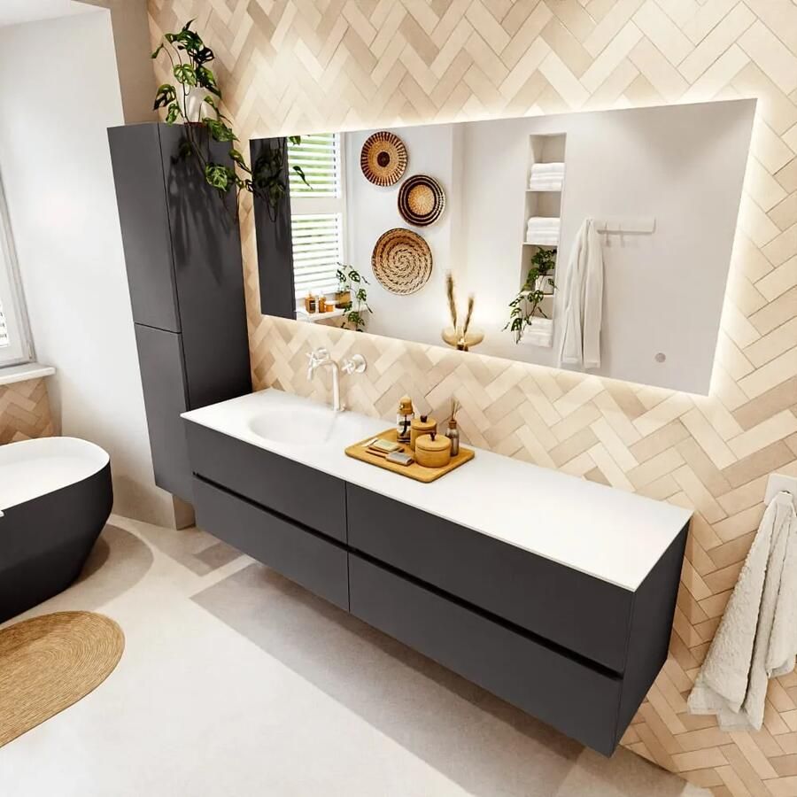 Mondiaz VICA 180cm badmeubel onderkast Dark Grey 4 lades. Wastafel MOON links 1 kraangat kleur Talc. - Foto 2