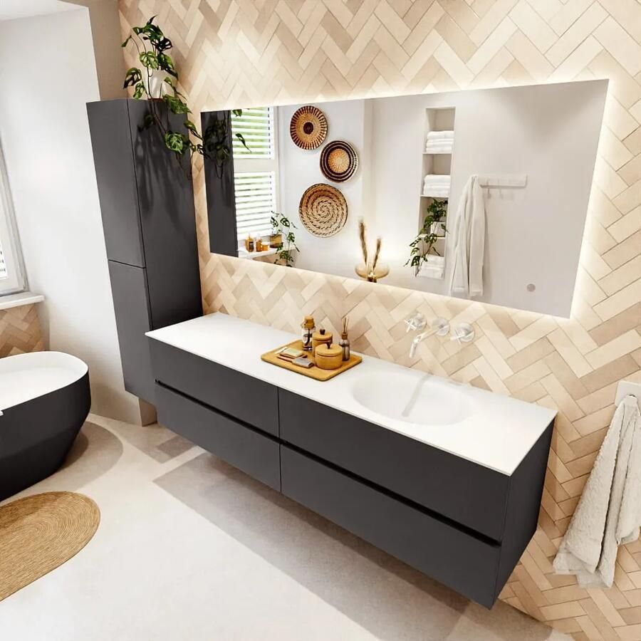 Mondiaz VICA 180cm badmeubel onderkast Dark Grey 4 lades. Wastafel MOON rechts zonder kraangat kleur Talc. - Foto 2