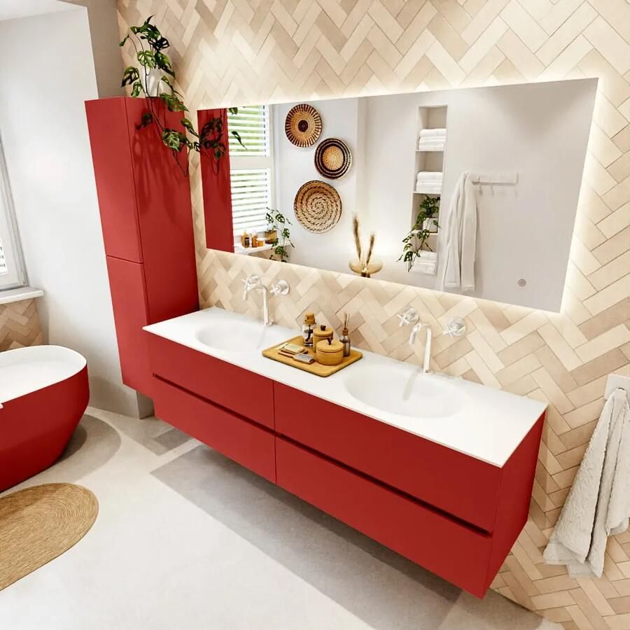 Mondiaz VICA 180cm badmeubel onderkast Fire 4 lades. Wastafel MOON dubbel 2 kraangaten kleur Talc.