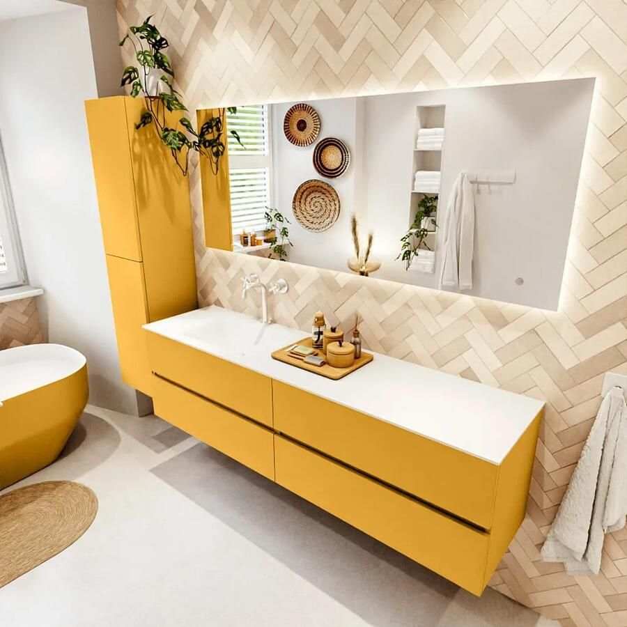 Mondiaz VICA 180cm badmeubel onderkast Ocher 4 lades. Wastafel CLOUD links 1 kraangat kleur Talc. - Foto 2