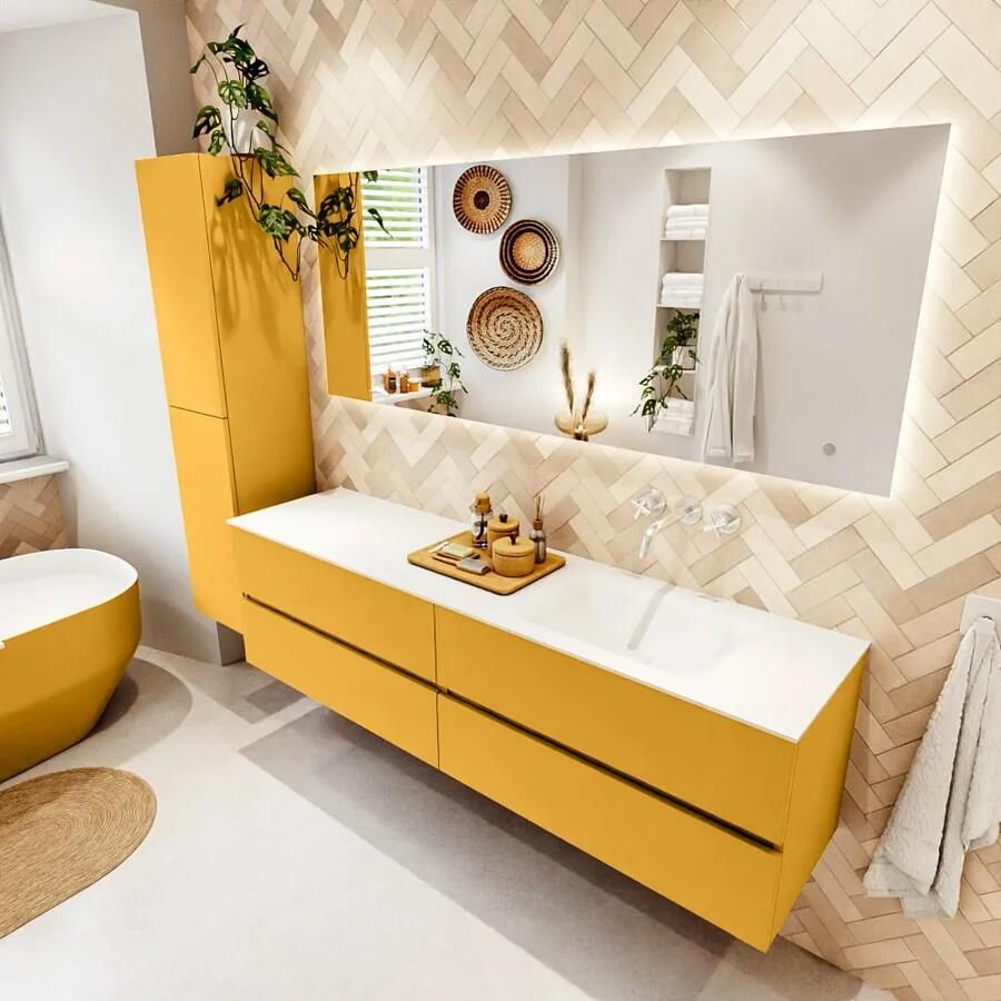 Mondiaz VICA 180cm badmeubel onderkast Ocher 4 lades. Wastafel CLOUD rechts zonder kraangat kleur Talc. - Foto 2