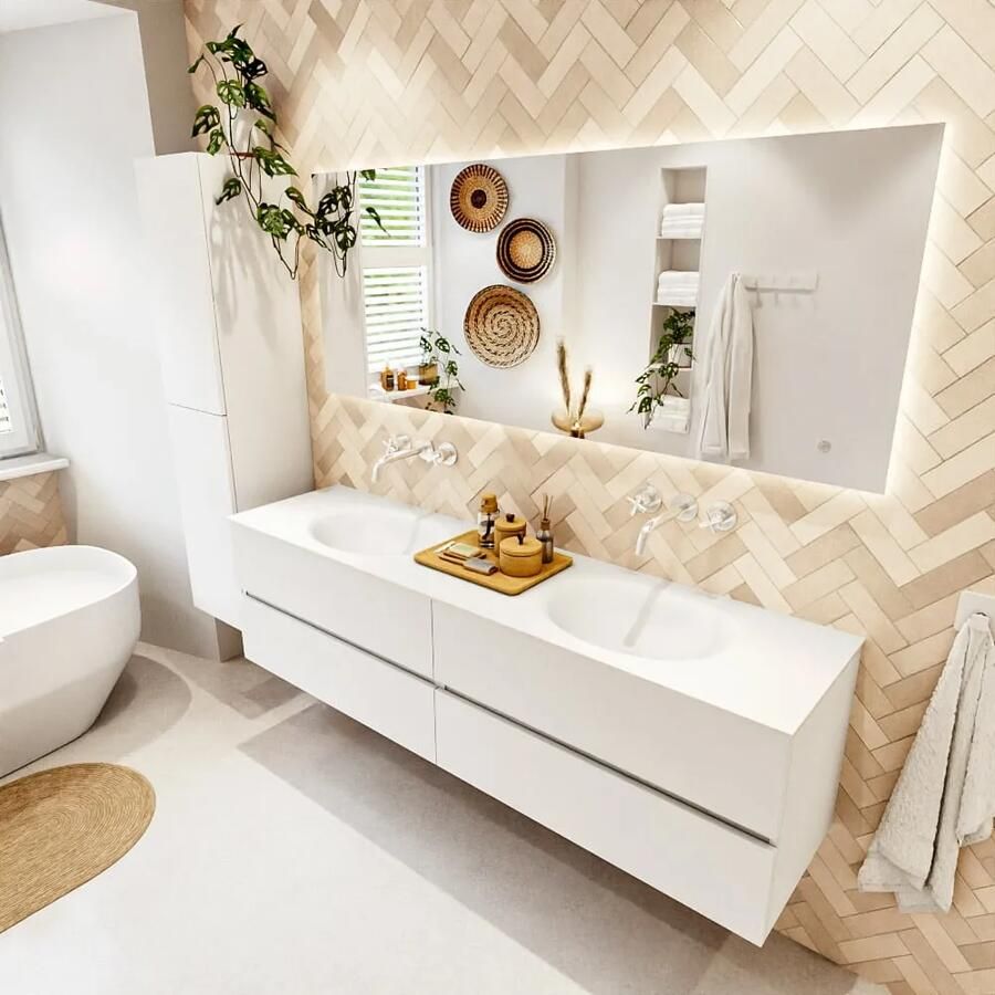 Mondiaz VICA 180cm badmeubel onderkast Talc 4 lades. Wastafel MOON dubbel zonder kraangat kleur Talc. - Foto 2