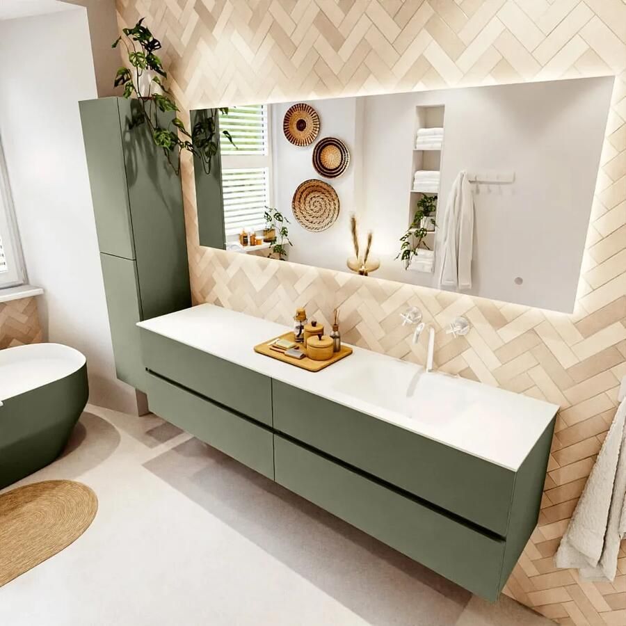 Mondiaz VICA 190cm badmeubel onderkast Army 4 lades. Wastafel CLOUD rechts 1 kraangat kleur Talc.