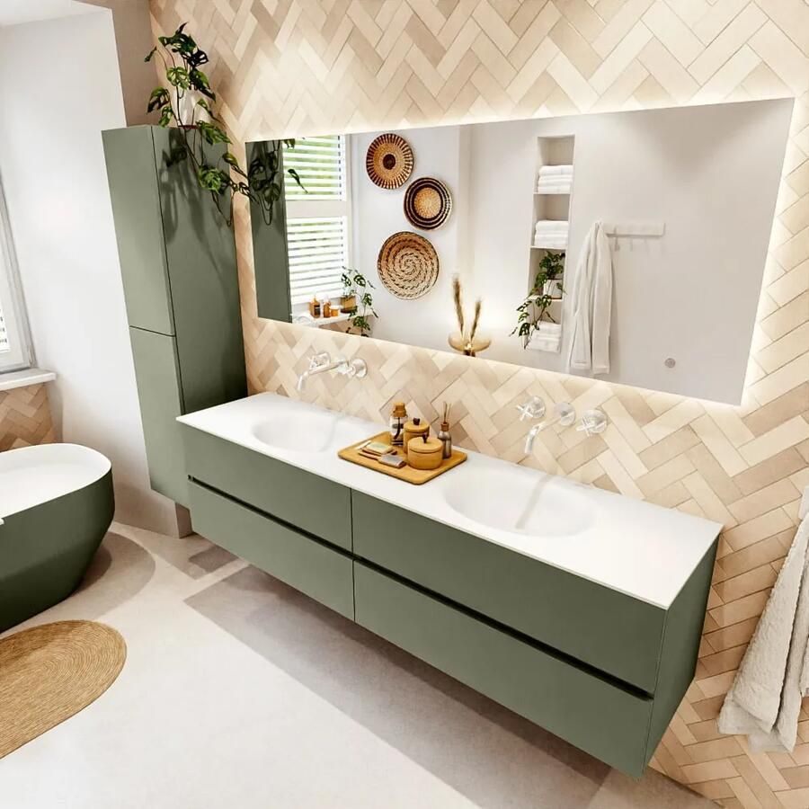 Mondiaz VICA 190cm badmeubel onderkast Army 4 lades. Wastafel MOON dubbel zonder kraangat kleur Talc. - Foto 2