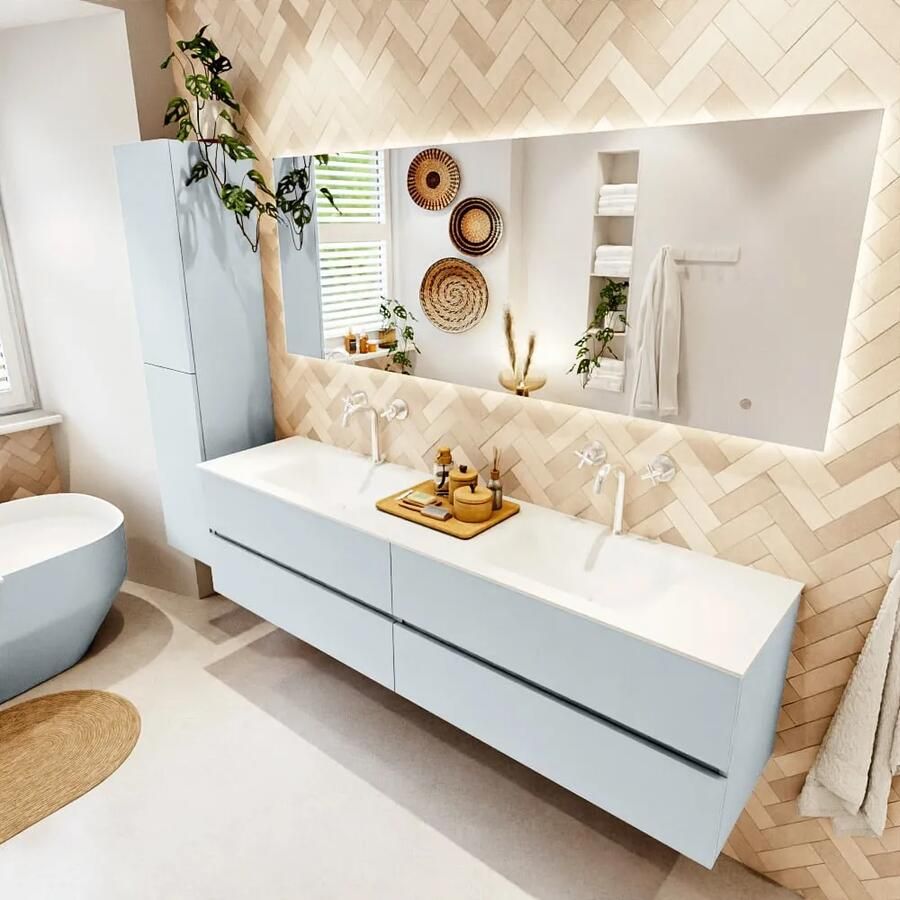 Mondiaz VICA 190cm badmeubel onderkast Clay 4 lades. Wastafel CLOUD dubbel 2 kraangaten kleur Talc.