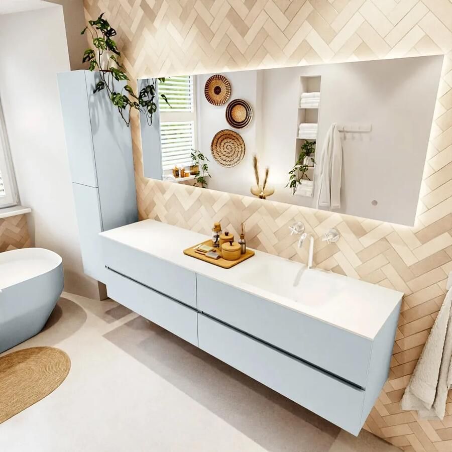 Mondiaz VICA 190cm badmeubel onderkast Clay 4 lades. Wastafel CLOUD rechts 1 kraangat kleur Talc.