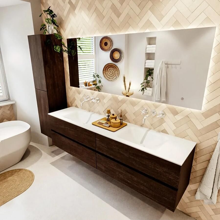 Mondiaz VICA 190cm badmeubel onderkast Dark Brown 4 lades. Wastafel CLOUD dubbel zonder kraangat kleur Talc. - Foto 2