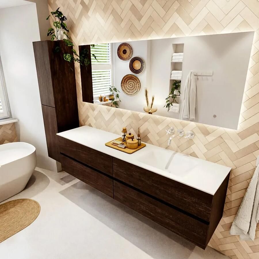 Mondiaz VICA 190cm badmeubel onderkast Dark Brown 4 lades. Wastafel CLOUD rechts zonder kraangat kleur Talc. - Foto 2