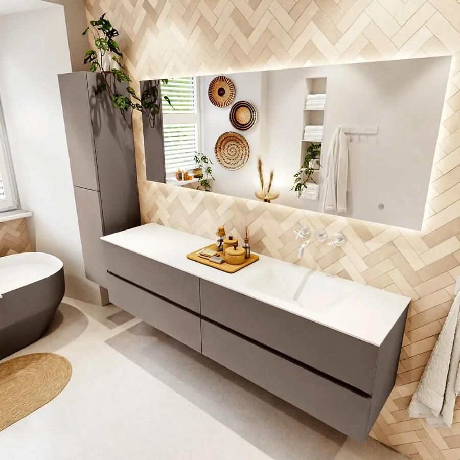 Mondiaz VICA 190cm badmeubel onderkast Smoke 4 lades. Wastafel CLOUD rechts zonder kraangat kleur Talc. - Foto 2