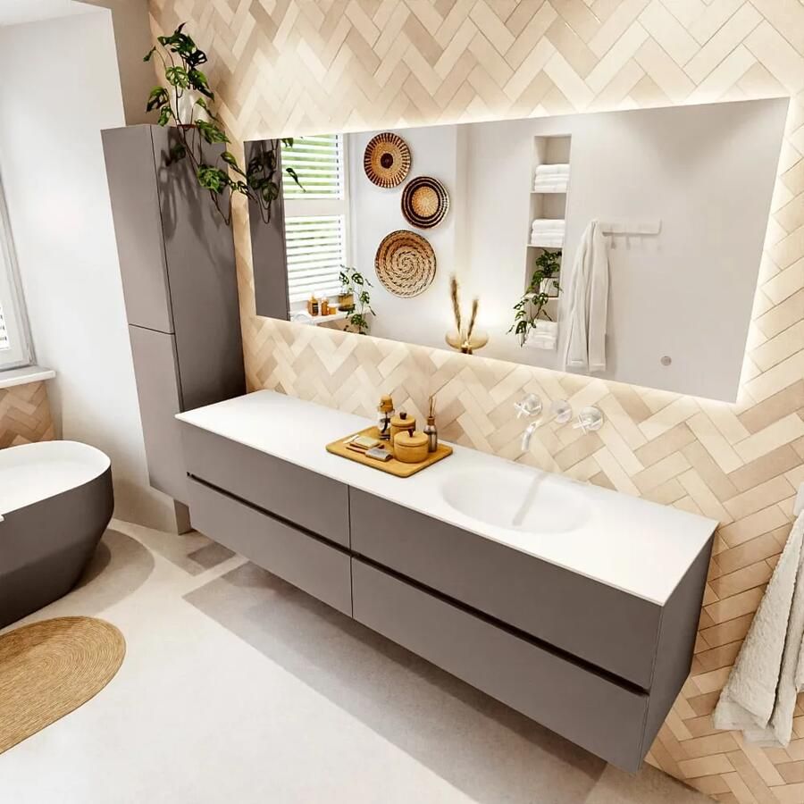 Mondiaz VICA 190cm badmeubel onderkast Smoke 4 lades. Wastafel MOON rechts zonder kraangat kleur Talc. - Foto 2