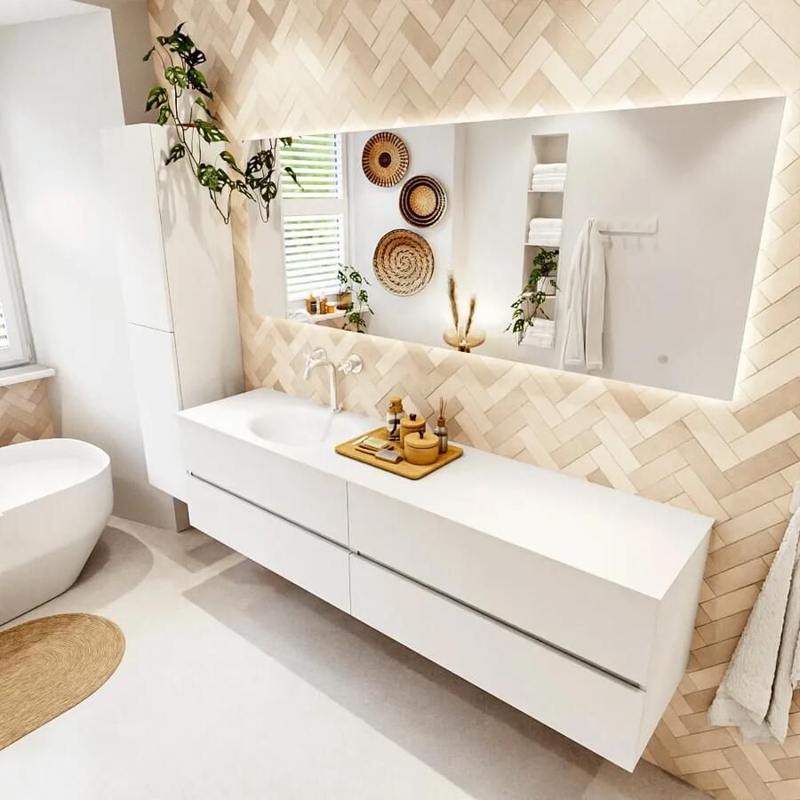 Mondiaz VICA 190cm badmeubel onderkast Talc 4 lades. Wastafel MOON links 1 kraangat kleur Talc. - Foto 2