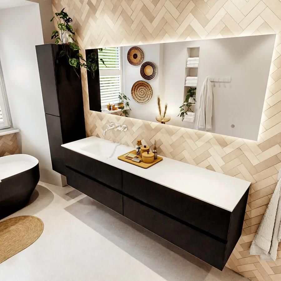 Mondiaz VICA 190cm badmeubel onderkast Urban 4 lades. Wastafel CLOUD links zonder kraangat kleur Talc.