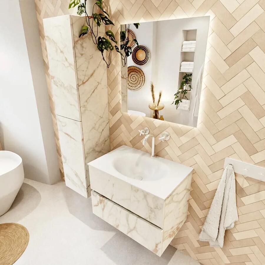Mondiaz VICA 70cm badmeubel onderkast Carrara 2 lades. Wastafel MOON midden 1 kraangat kleur Talc. - Foto 2