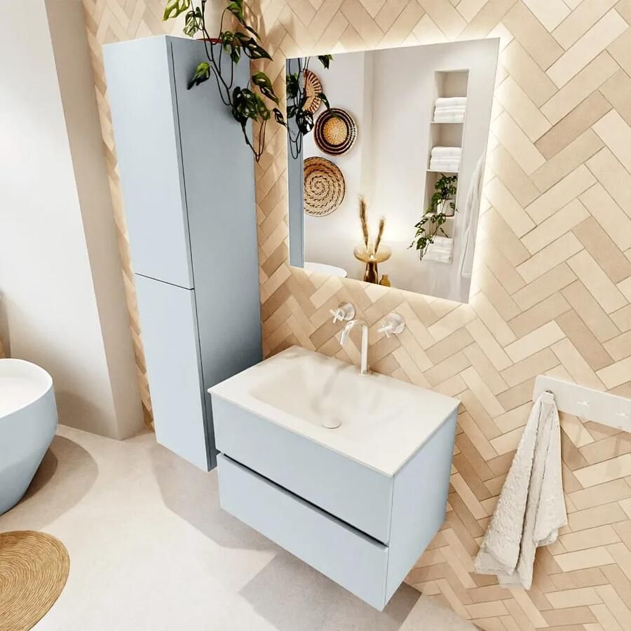 Mondiaz VICA 70cm badmeubel onderkast Clay 2 lades. Wastafel CLOUD midden 1 kraangat kleur Talc.