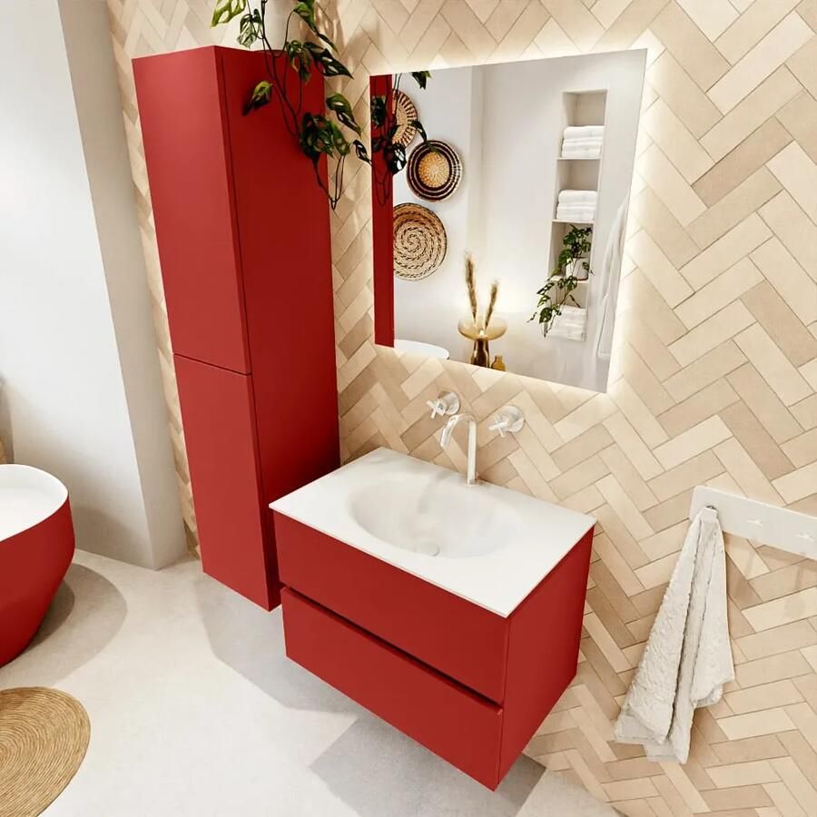 Mondiaz VICA 70cm badmeubel onderkast Fire 2 lades. Wastafel MOON midden 1 kraangat kleur Talc.