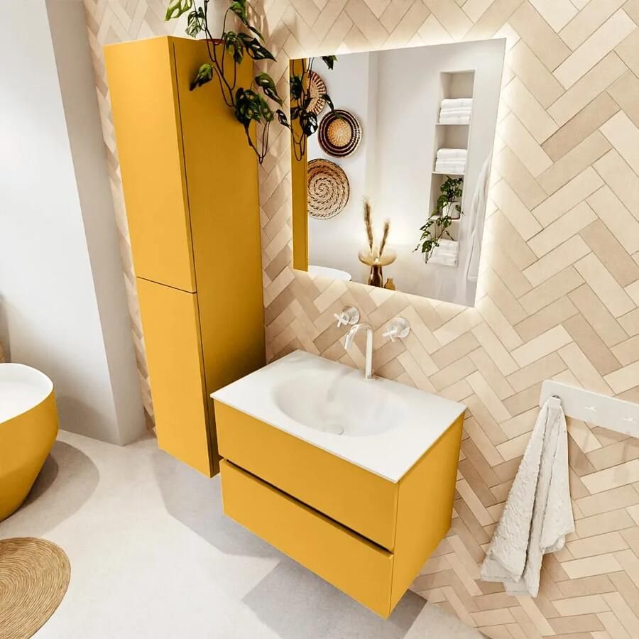 Mondiaz VICA 70cm badmeubel onderkast Ocher 2 lades. Wastafel MOON midden 1 kraangat kleur Talc. - Foto 2