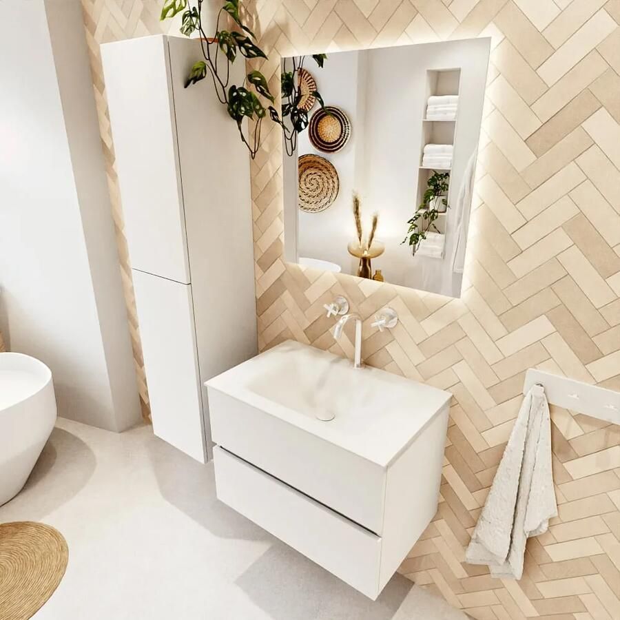 Mondiaz VICA 70cm badmeubel onderkast Talc 2 lades. Wastafel CLOUD midden 1 kraangat kleur Talc.