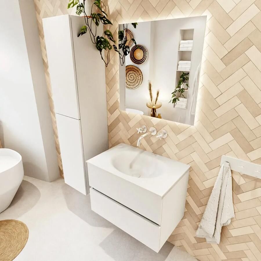 Mondiaz VICA 70cm badmeubel onderkast Talc 2 lades. Wastafel MOON midden zonder kraangat kleur Talc. - Foto 2