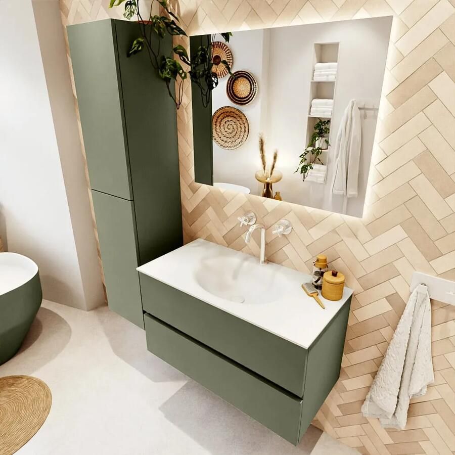 Mondiaz VICA 90cm badmeubel onderkast Army 2 lades. Wastafel MOON midden 1 kraangat kleur Talc. - Foto 2