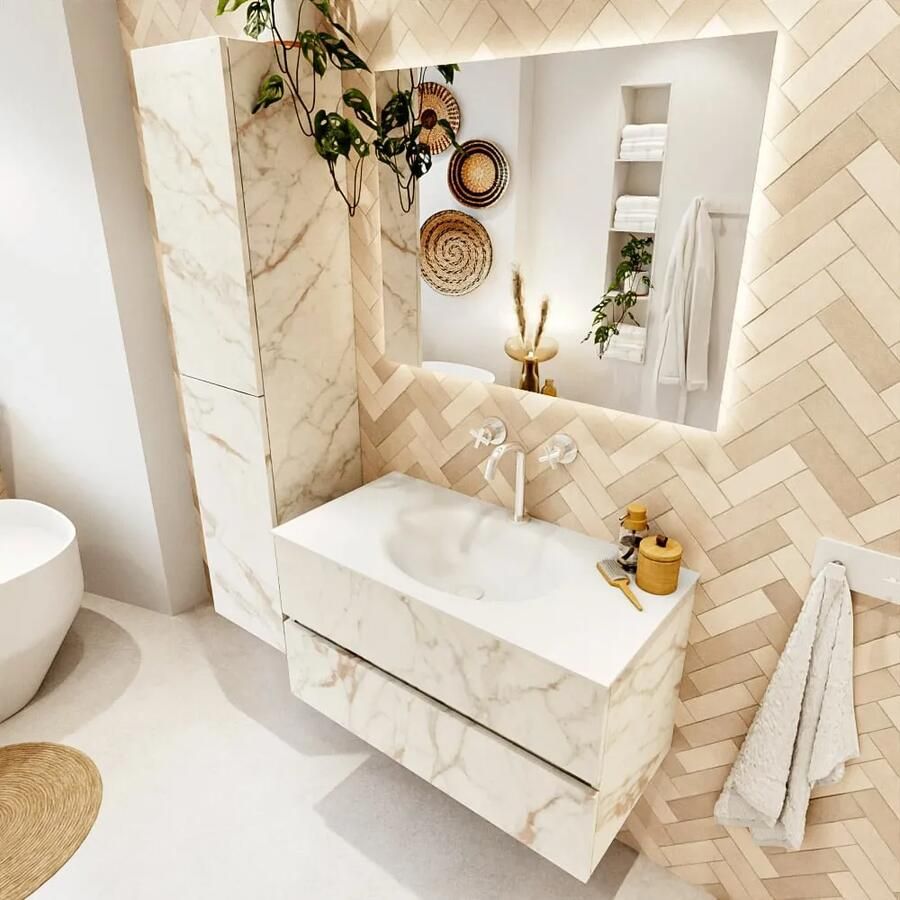Mondiaz VICA 90cm badmeubel onderkast Carrara 2 lades. Wastafel MOON midden 1 kraangat kleur Talc. - Foto 2