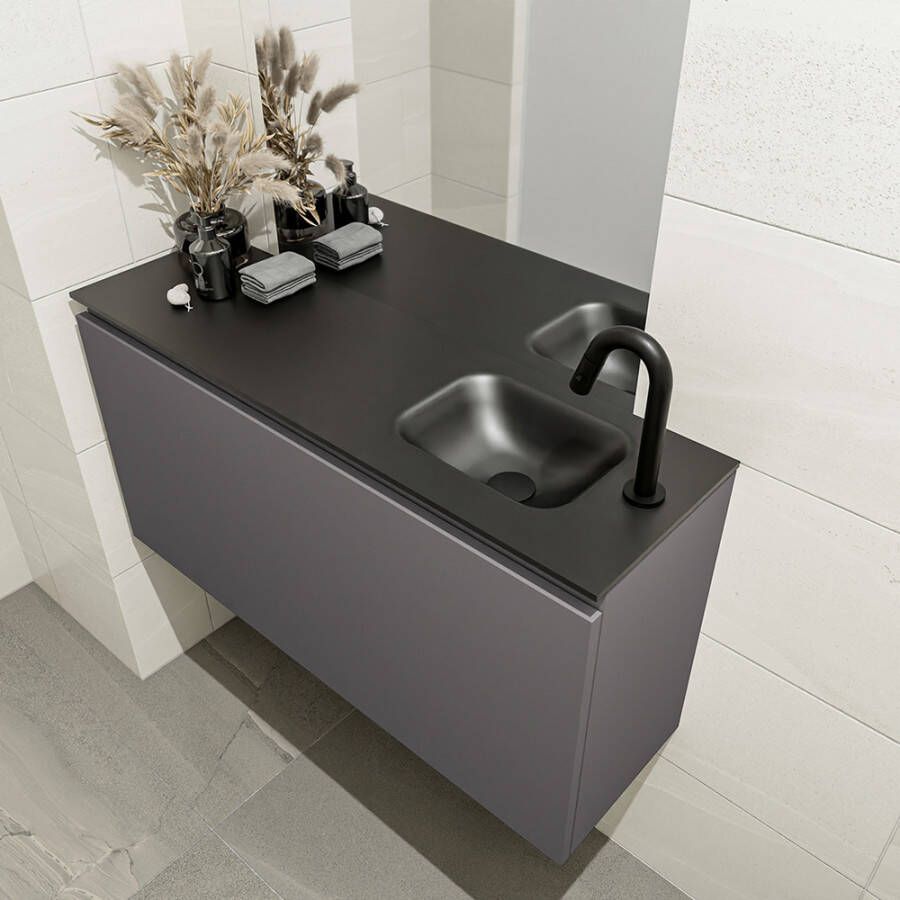 Mondiaz Olan 100cm toiletmeubel dark grey met wastafel urban rechts 1 kraangat