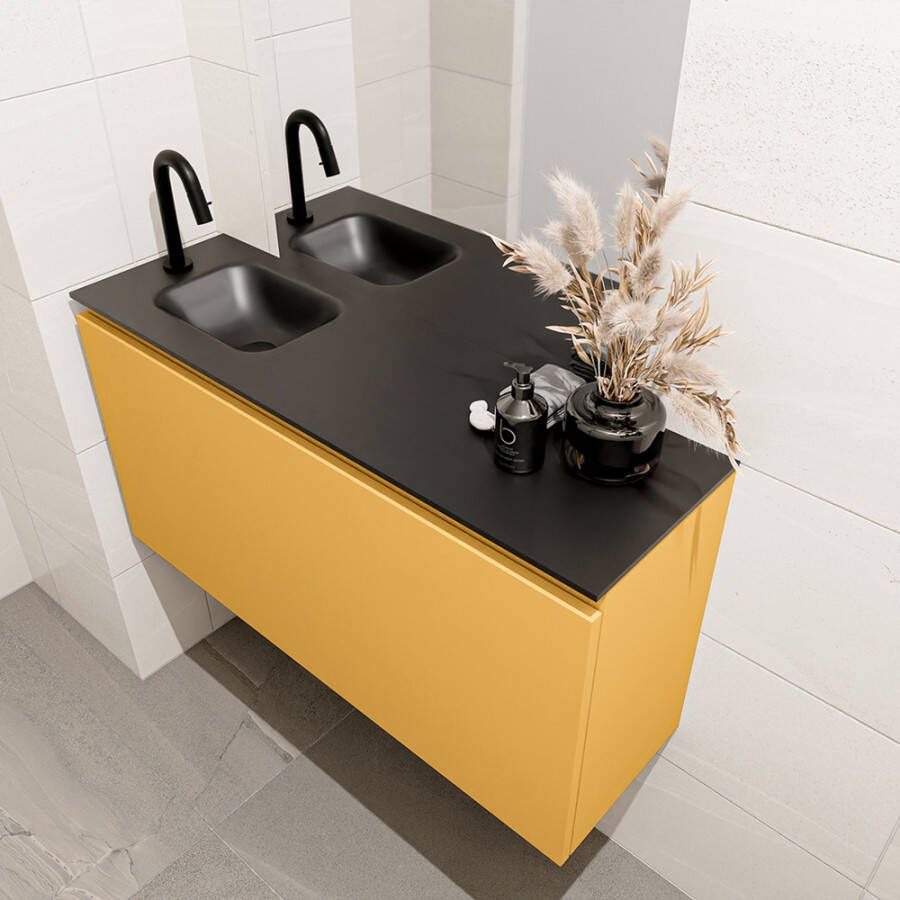 Mondiaz OLAN Toiletmeubel 100x30x40cm met 1 kraangaten 1 lades ocher mat Wastafel Lex links Solid Surface Zwart FK75342917