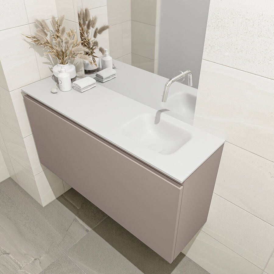 Mondiaz OLAN Toiletmeubel 100x30x40cm met 0 kraangaten 1 lades smoke mat Wastafel Lex rechts Solid Surface Wit FK75342514
