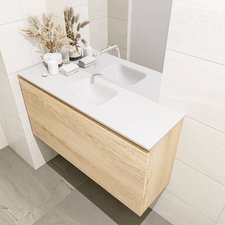 Mondiaz Olan 100cm toiletmeubel washed oak met wastafel talc midden geen kraangat