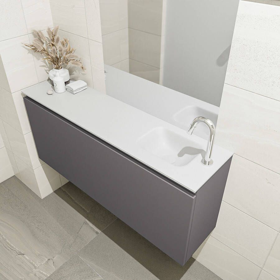 Mondiaz OLAN Toiletmeubel 120x30x40cm met 1 kraangaten 1 lades dark grey mat Wastafel Lex rechts Solid Surface Wit FK75342490