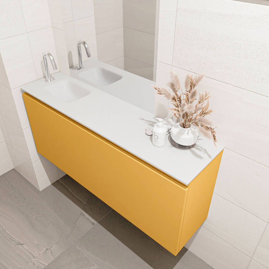 Mondiaz OLAN Toiletmeubel 120x30x40cm met 1 kraangaten 1 lades ocher mat Wastafel Lex links Solid Surface Wit FK75342575