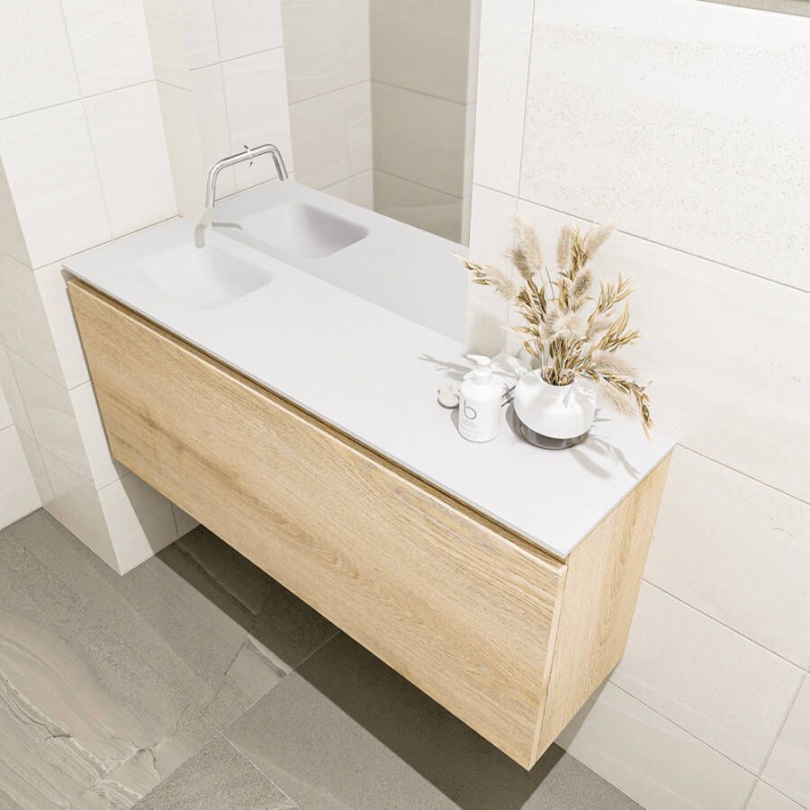 Mondiaz Olan 120cm toiletmeubel washed oak met wastafel talc links geen kraangat