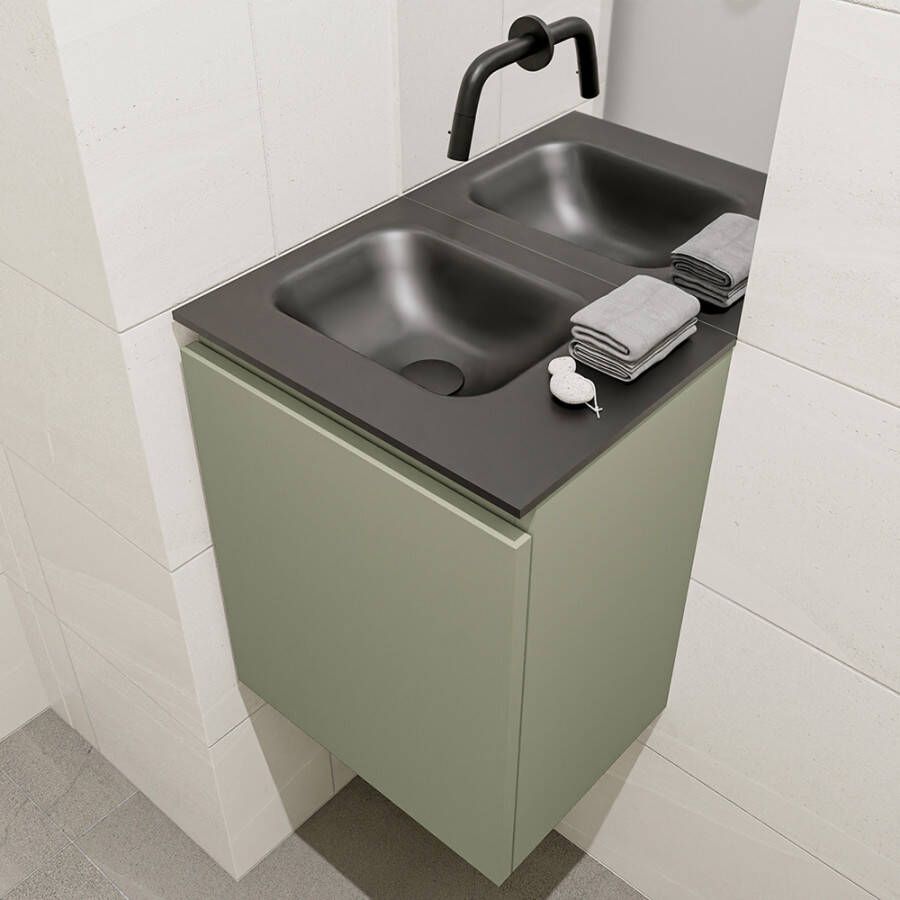 Mondiaz OLAN Toiletmeubel 40x30x40cm met 0 kraangaten 1 lades army mat Wastafel Lex links Solid Surface Zwart FK75342871 - Foto 2