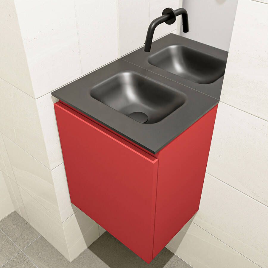Mondiaz OLAN Toiletmeubel 40x30x40cm met 0 kraangaten 1 lades fire mat Wastafel Lex midden Solid Surface Zwart FK75342927 - Foto 2