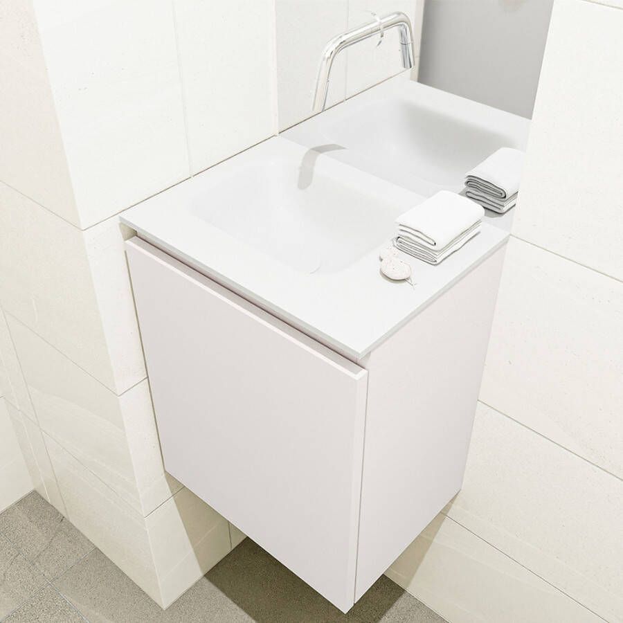 Mondiaz OLAN Toiletmeubel 40x30x40cm met 0 kraangaten 1 lades linen mat Wastafel Lex links Solid Surface Wit FK75342610 - Foto 2