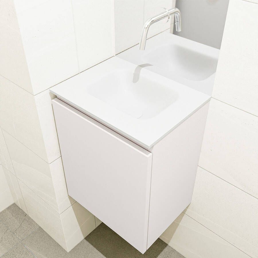 Mondiaz OLAN Toiletmeubel 40x30x40cm met 0 kraangaten 1 lades linen mat Wastafel Lex midden Solid Surface Wit FK75342608