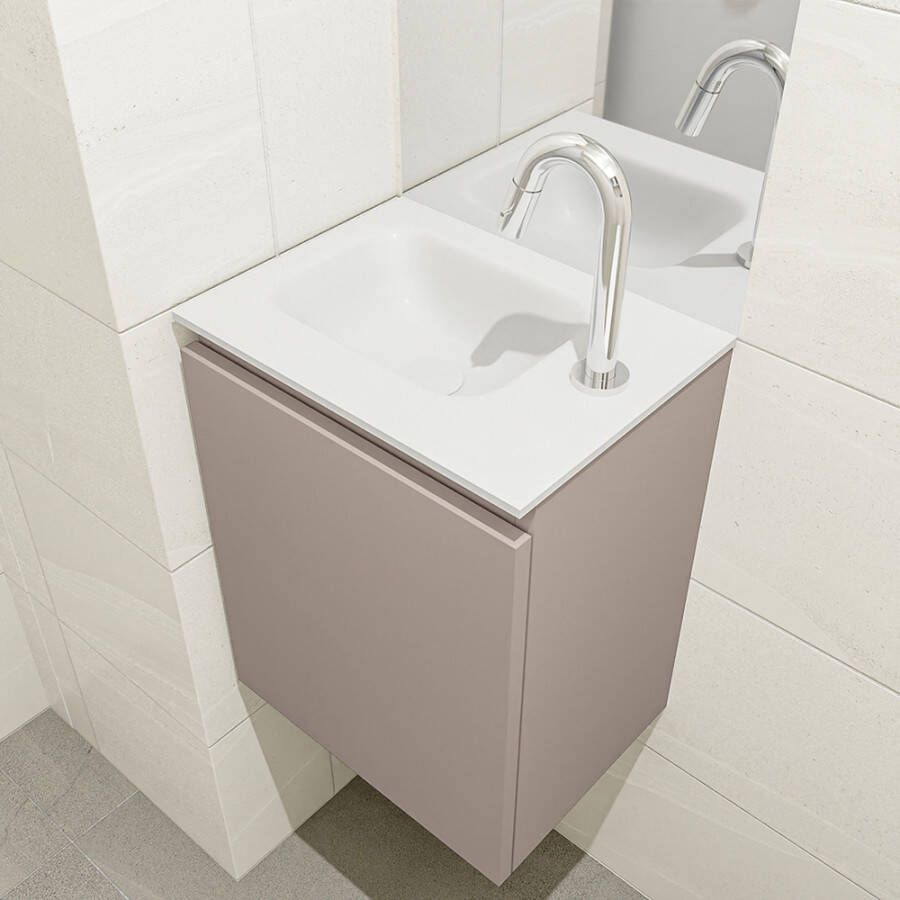 Mondiaz OLAN Toiletmeubel 40x30x40cm met 1 kraangaten 1 lades smoke mat Wastafel Lex links Solid Surface Wit FK75342493